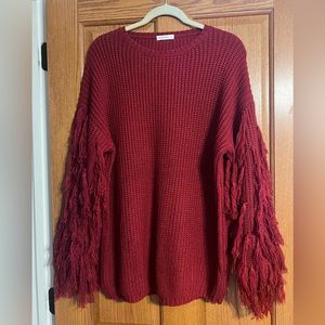 CRANBERRY FRINGED SWEATER WOMENS SIZE L